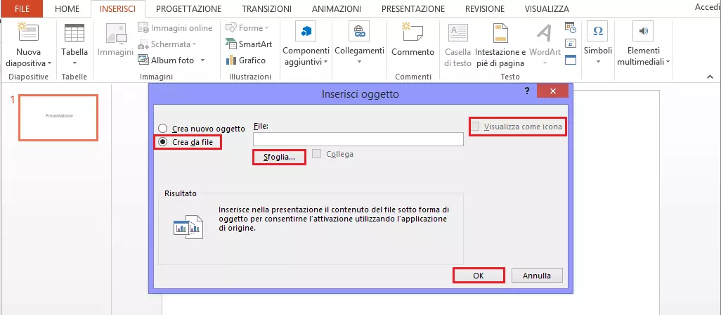 Inserire un file Word in PowerPoint: inserisci come oggetto