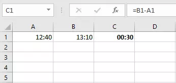 Esempio di sottrazione delle ore in Excel