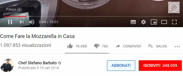 Il pulsante „abbonati“ nella versione italiana di YouTube