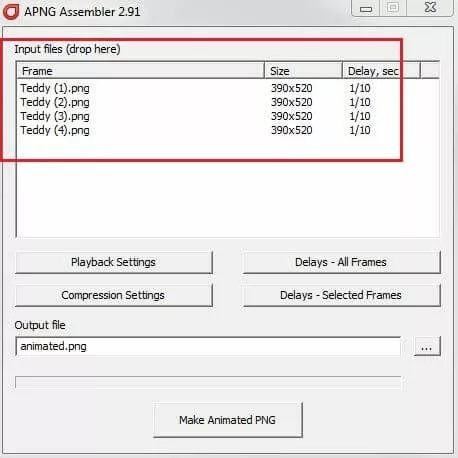 Interfaccia grafica di APNG Assembler