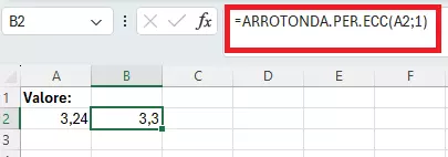 Funzione ARROTONDA.PER.ECC in Excel con una cifra decimale