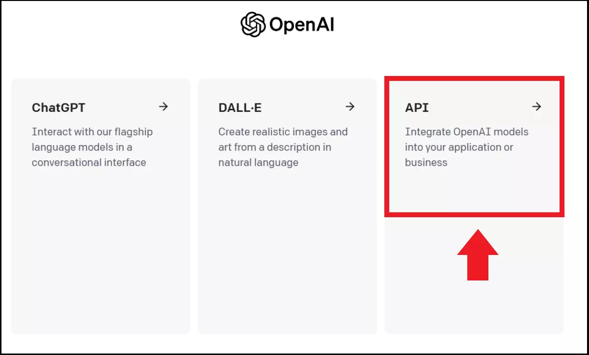 Il menu API tra le applicazioni OpenAI