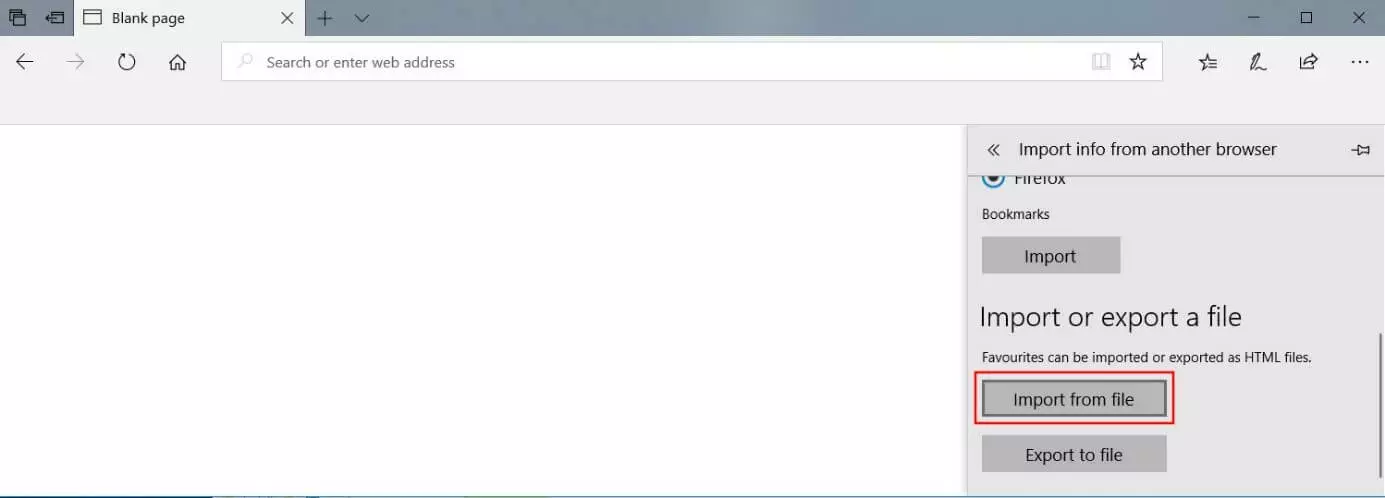 Pulsante “Importa da un file” in Edge