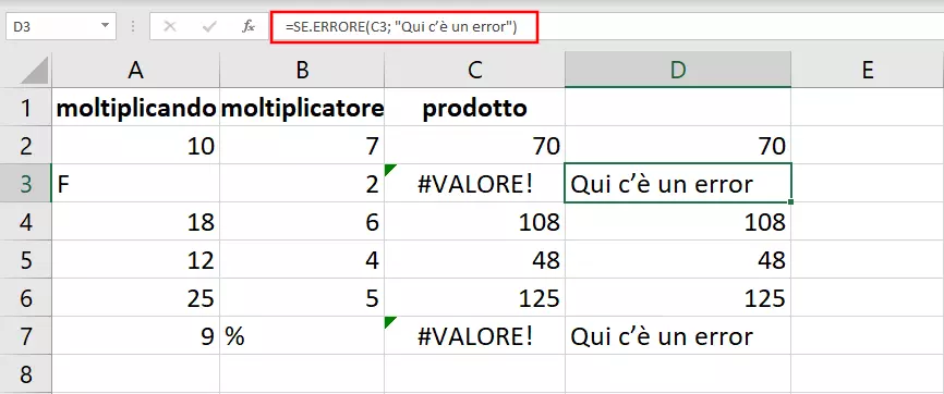 SE.ERRORE genera un commento in caso di ERRORE