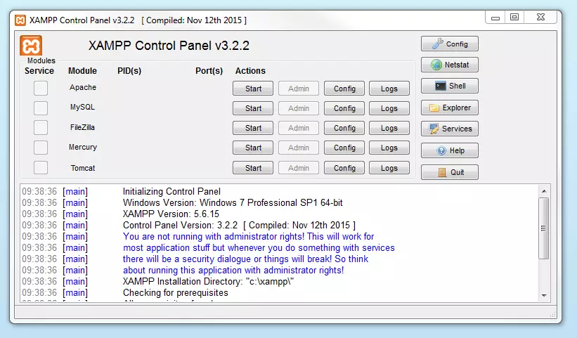 Pannello di controllo di XAMPP