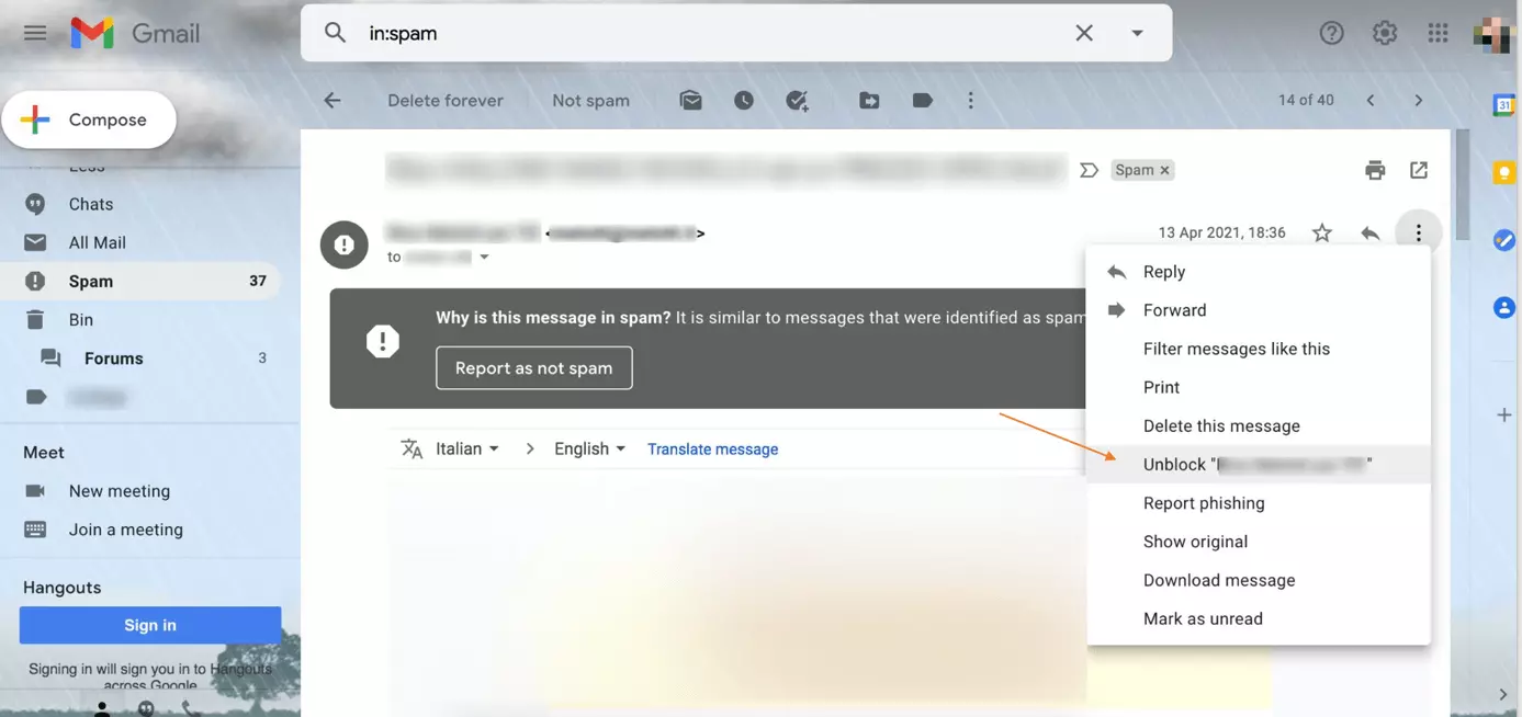 Gmail: rimuovere il blocco di un indirizzo e-mail