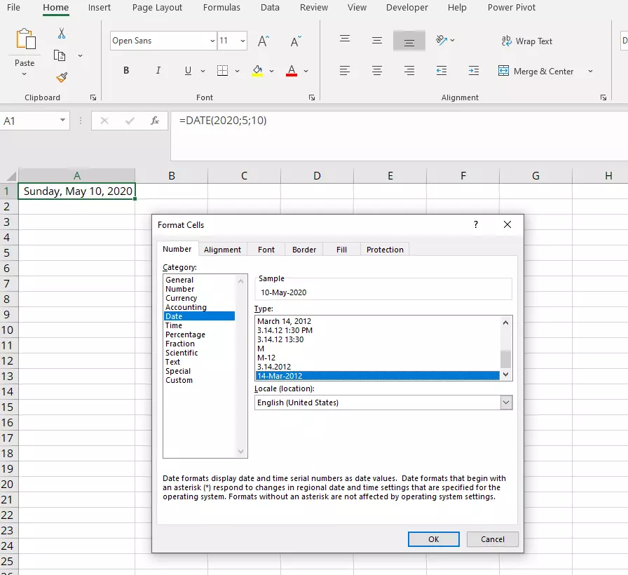 Finestra di dialogo di Excel: “Formatta celle”