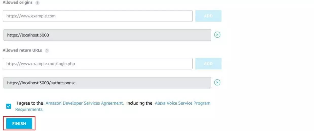 Inserimento degli URL di verifica LWA durante il processo di registrazione