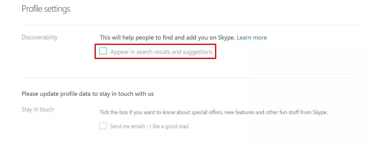 Skype: “Impostazioni profilo”