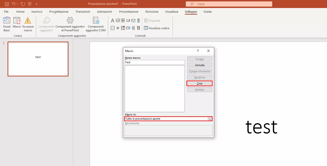 Creare macro in PowerPoint 365