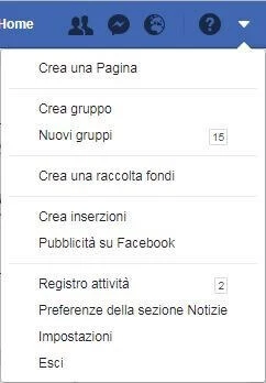 Screenshot menu a tendina per apertura delle impostazioni