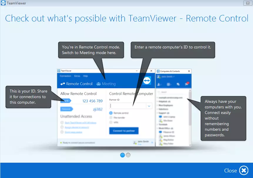 Pagina iniziale di TeamViewer in inglese