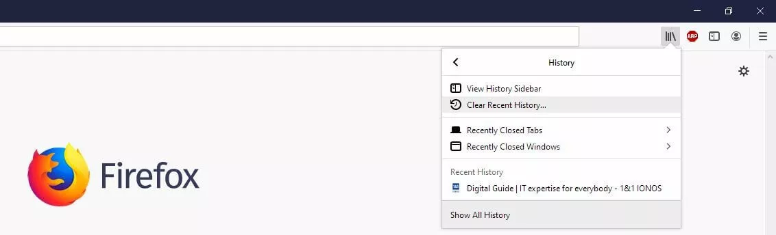 Menu cronologia nella versione desktop di Firefox