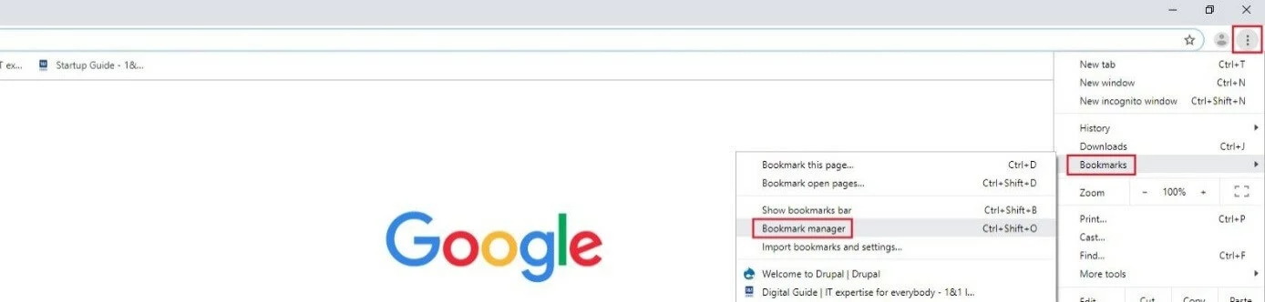 Pulsante Gestione preferiti nel menu di Chrome