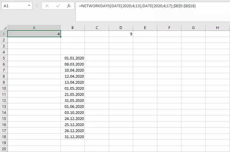 Funzione GIORNI.LAVORATIVI.TOT in Excel