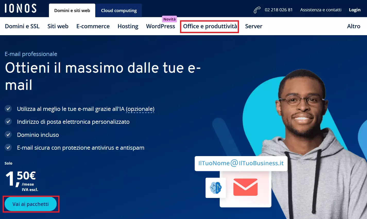 Sito web di IONOS: creazione di un proprio indirizzo e-mail