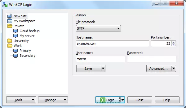 Collegare WinSCP con un server web