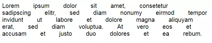 Effetto della proprietà word-spacing su un esempio di testo