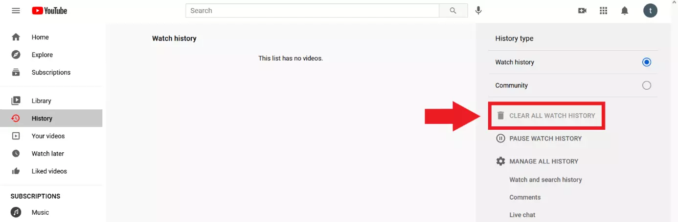 YouTube: opzione “Cancella tutta la cronologia visualizzazioni”