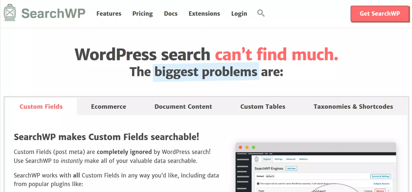 Sito dell’estensione WordPress SearchWP