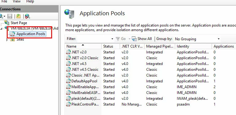 Gestore IIS: “Pool di applicazioni” tra i server selezionati