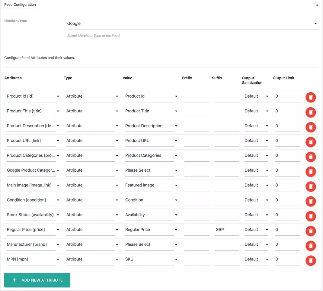 Screenshot del gestore Product Feed Manager For WooCommerce