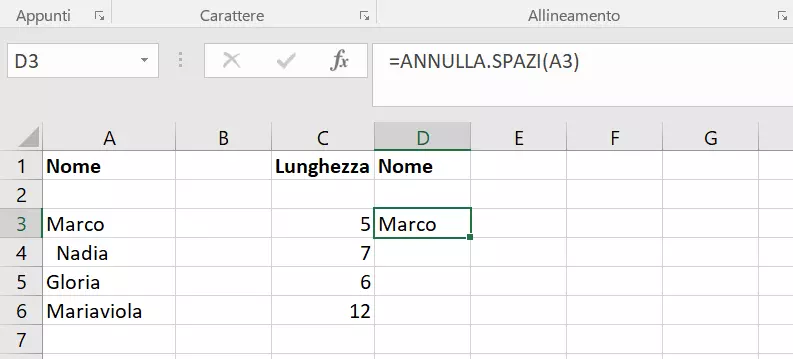 Excel: rimuovere i caratteri in eccesso con la funzione ANNULLA.SPAZI