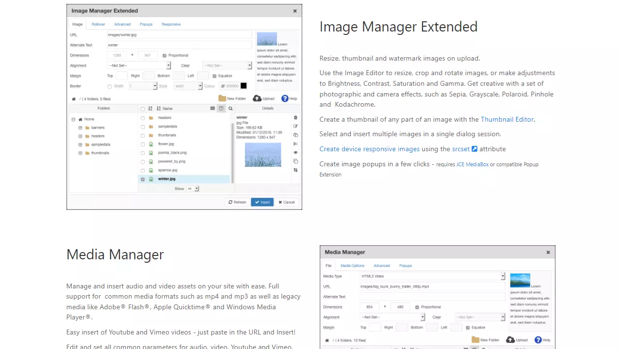 Esempi di impiego di Joomla Content Editor sul sito web ufficiale