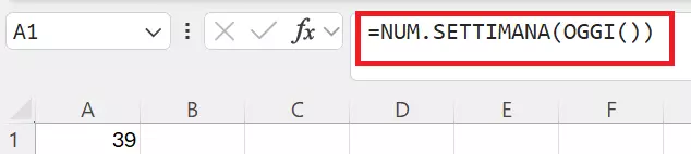 Formula Excel per il numero di settimana corrente