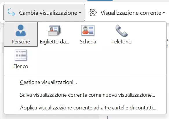 Le opzioni di visualizzazione dell’elenco dei contatti in Cambia visualizzazione nella scheda Home