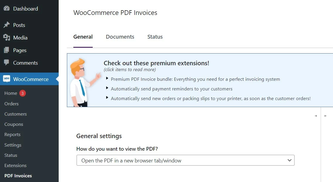 Menu di WooCommerce PDF Invoices & Packing Slips