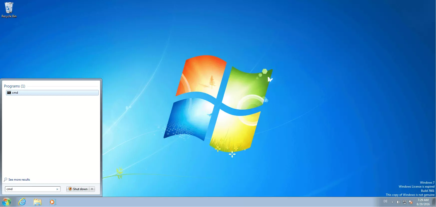 Aprire la shell di Windows cmd.exe dal menu start