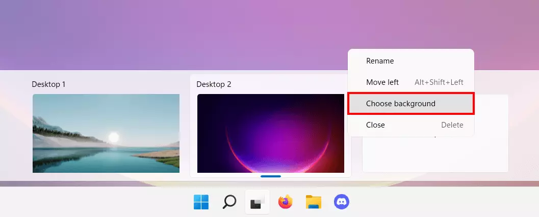 L’opzione Scegli sfondo nella gestione desktop di Windows 11