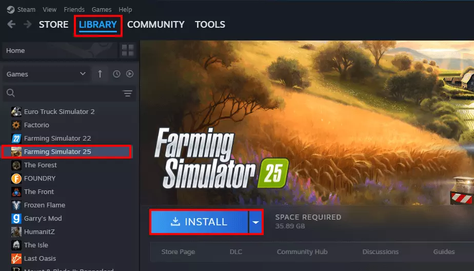 Installazione di Farming Simulator 25 su Steam