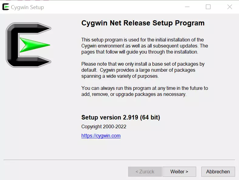 Screenshot dell’installazione di Cygwin