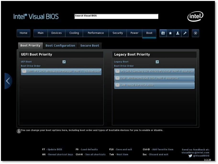 Intel Visual BIOS: priorità di avvio