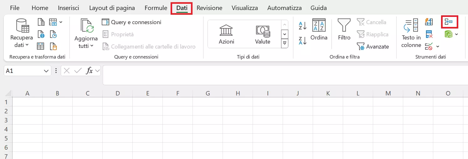 Alla voce “Dati” nella barra di menu fai clic su “Consolida” nella sezione “Strumenti dati”