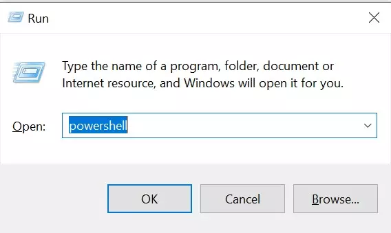 Prompt dei comandi PowerShell nella finestra di dialogo