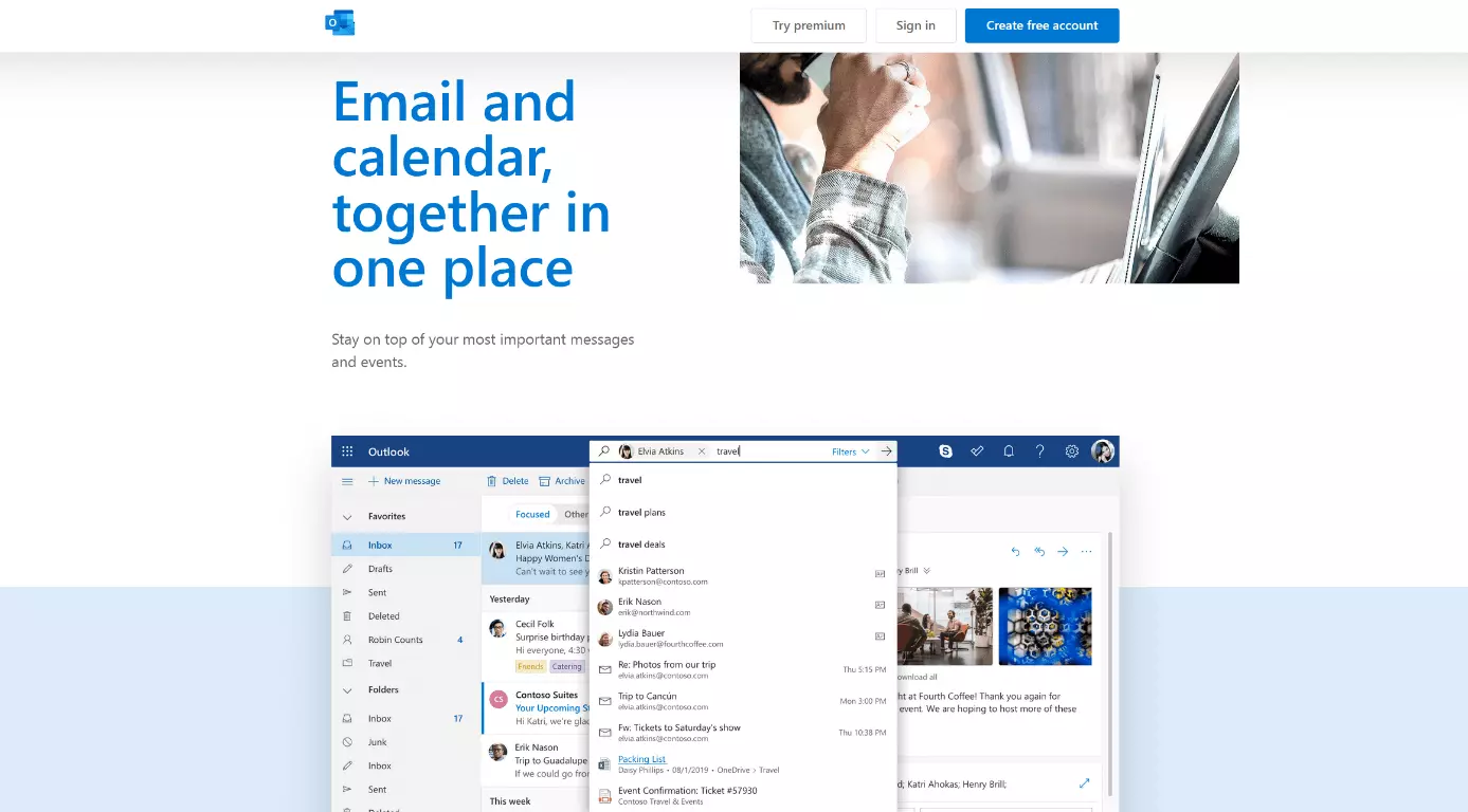 Screenshot del sito di Outlook.com