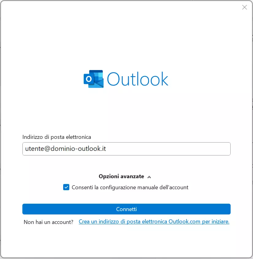 Outlook: configurazione manuale dell’account