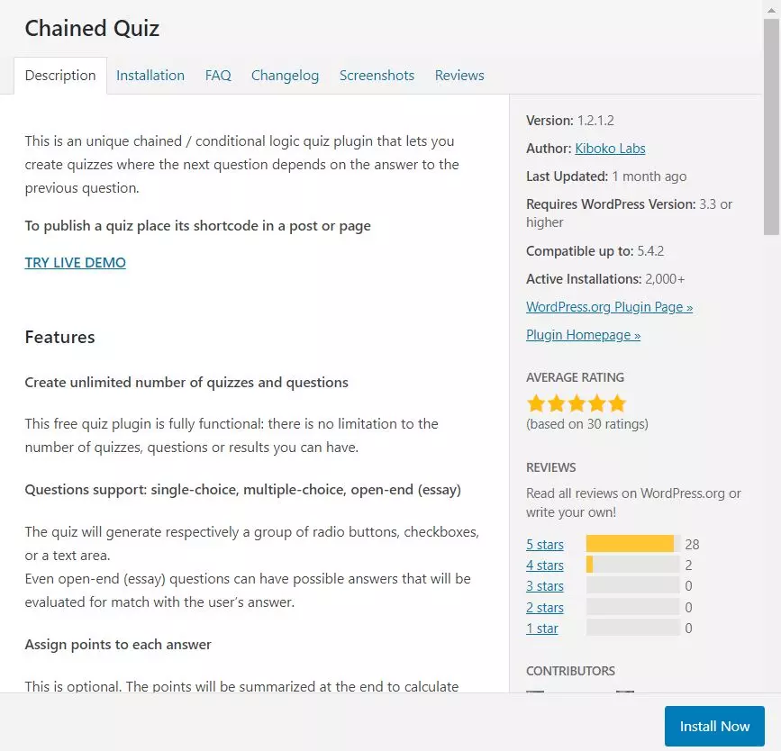 Plug-in per quiz di WordPress: Chained Quiz