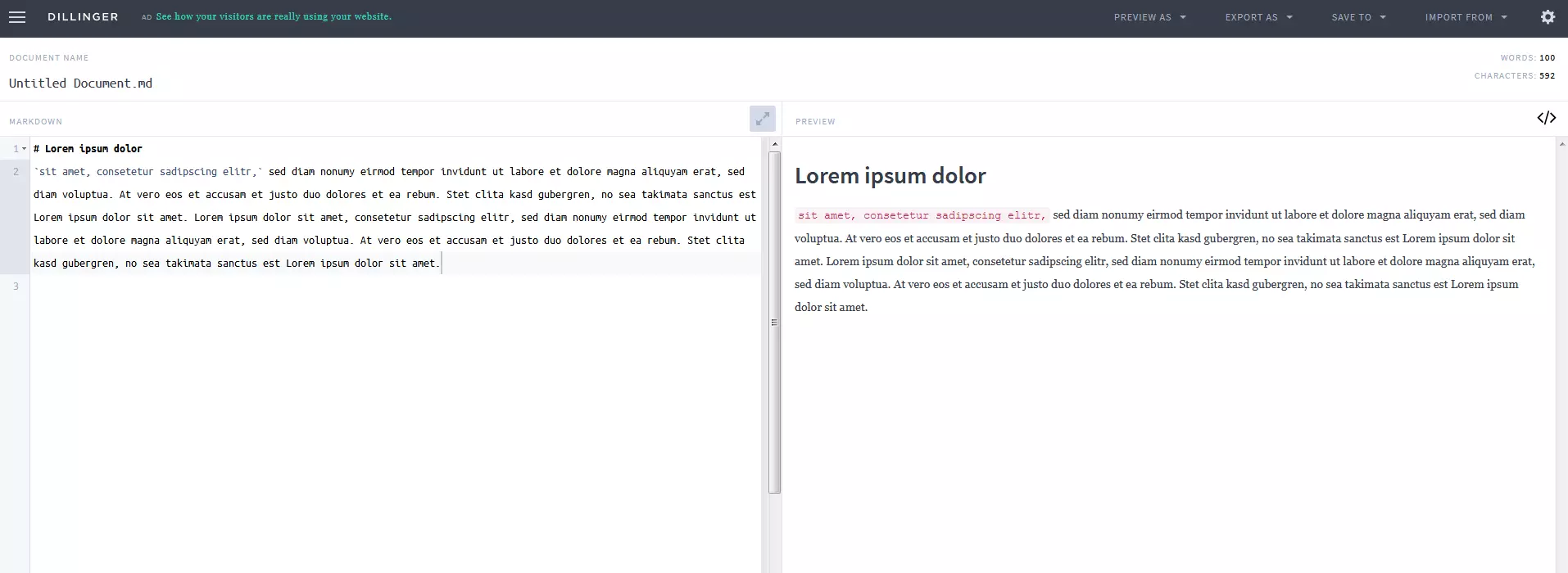 Markdown editor online Dillinger