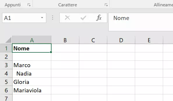 Excel: record impuro con spazi superflui