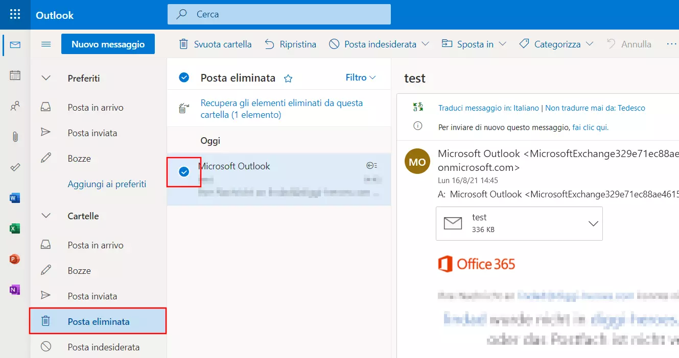 Posta eliminata in Outlook.com