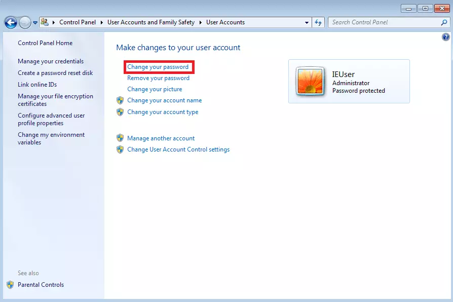 Windows 7: menu “Account utente”