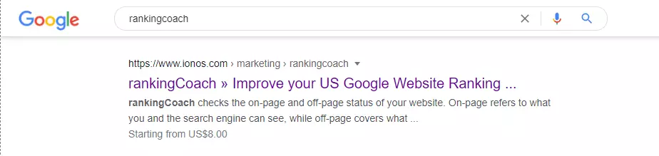 Esempio di SERP per la query "rankingcoach"