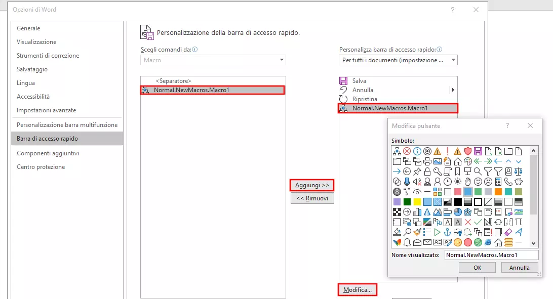 Modifica della barra degli strumenti di accesso rapido in Word 365