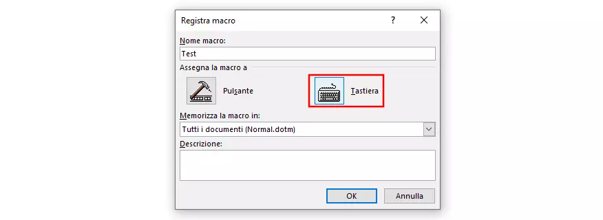 Menu di Word “Registra macro”