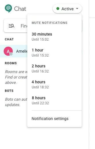 Impostazioni delle notifiche di Google Chat