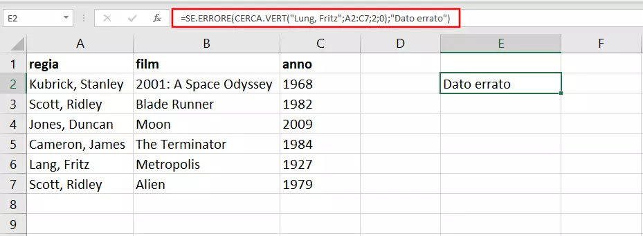 Esempio di combinazione in Excel di SE.ERRORE e CERCA.VERT